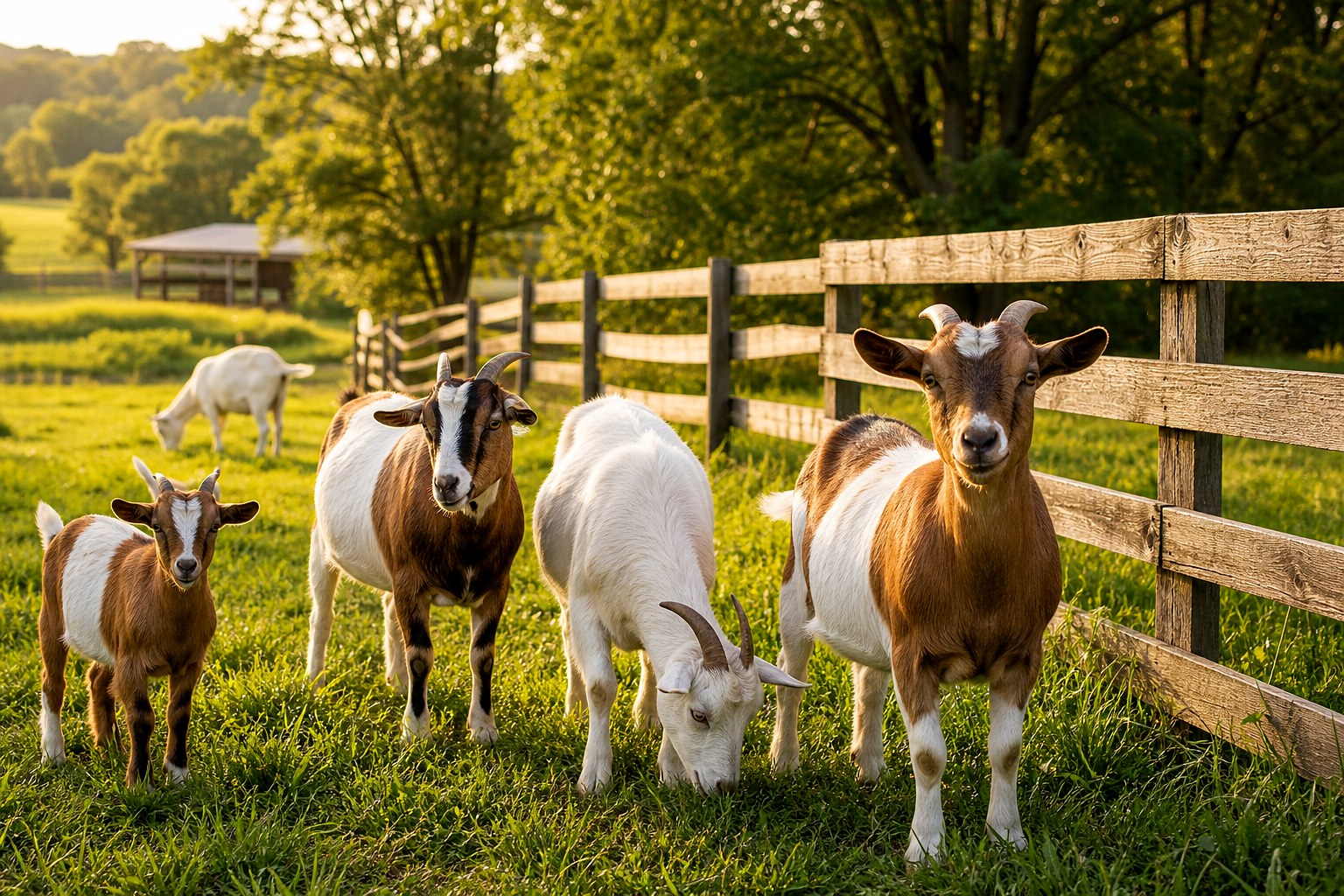 Goats near a pasture fence